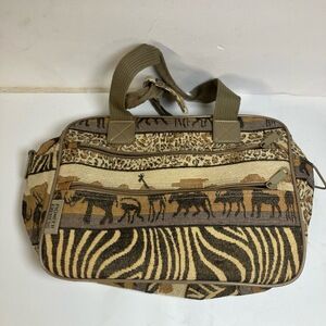 Pioneer Express Bag Duffle Safari Print Brown Zipper Closure‎ Animal Pattern